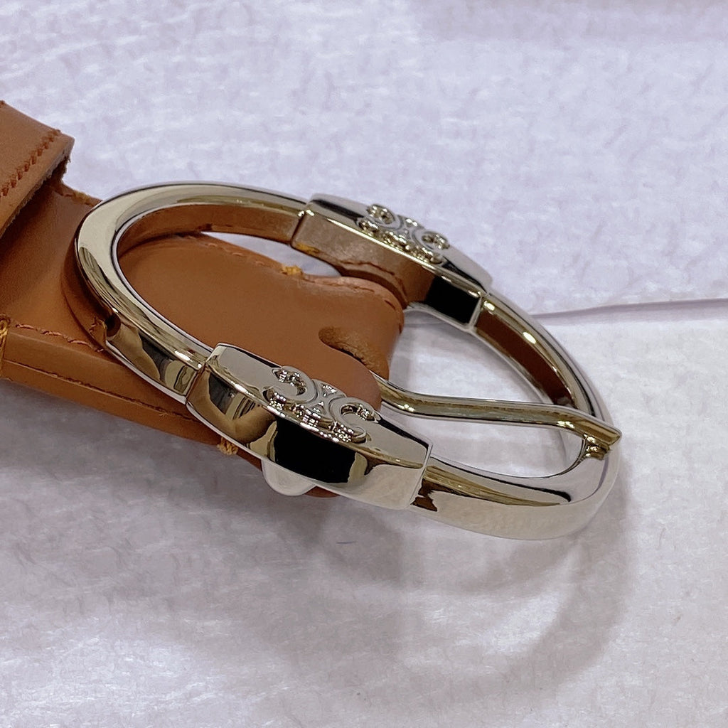 CL LARGE 35MM TWIN TRIOMPHE BELT IN BRONZE BROWN CALFSKIN SILVER HARDWARE