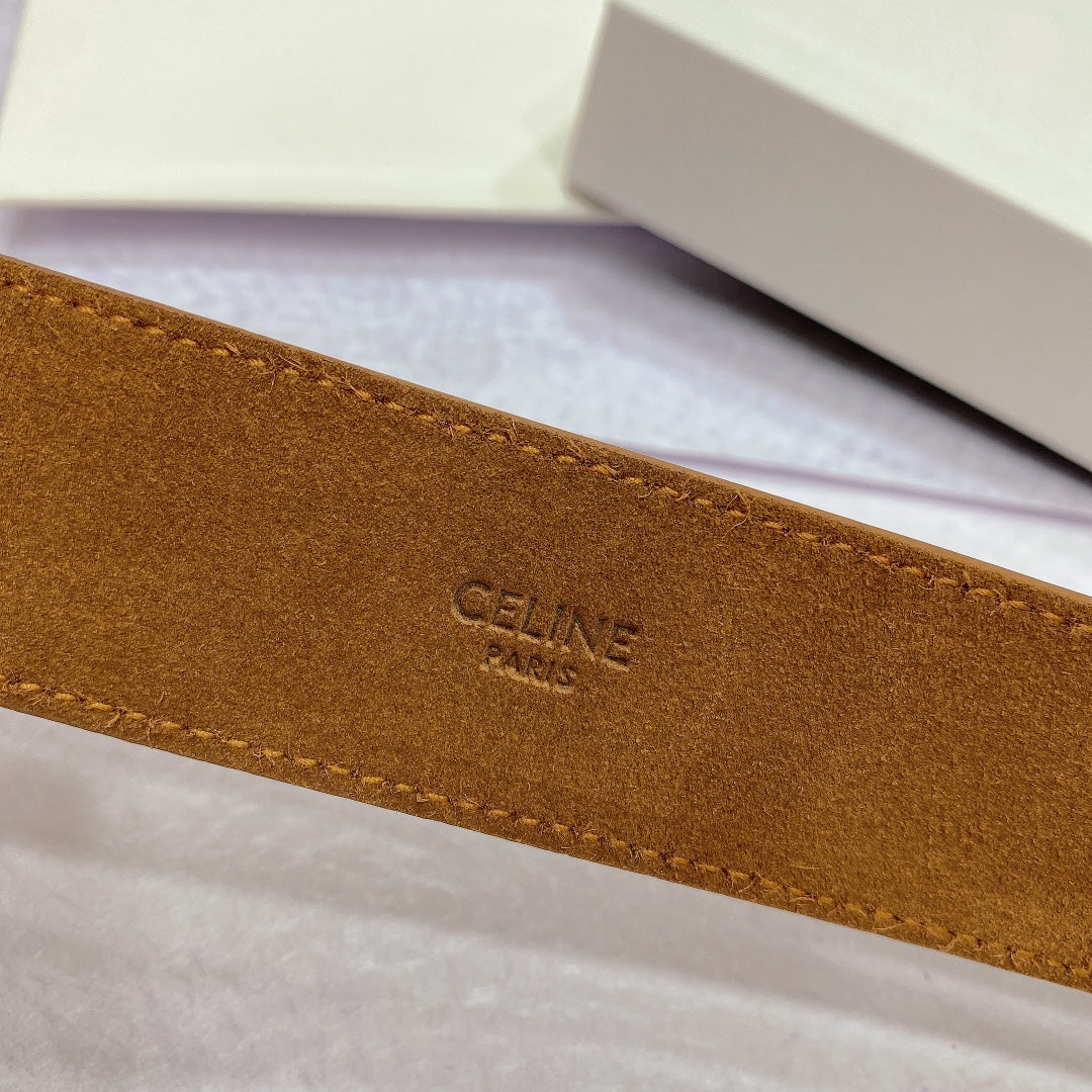 CL LARGE 35 MM BELT IN BRONZE BROWN CALFSKIN LIGHT GOLD HARDWARE
