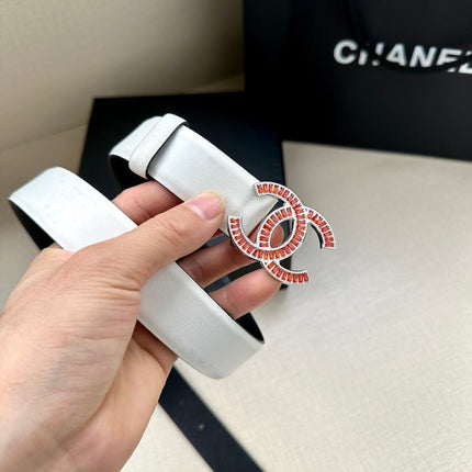 CHANEL 25S BELT 30 MM IN WHITE CALFSKIN 616972