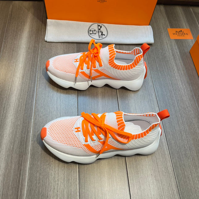 HM FLEX SLIP-ON SNEAKER WHITE AND ORANGE WOVEN FABRIC