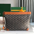 CONTI POUCH 24 IN TAN LAMBSKIN AND BLACK GOYARDINE CANVAS