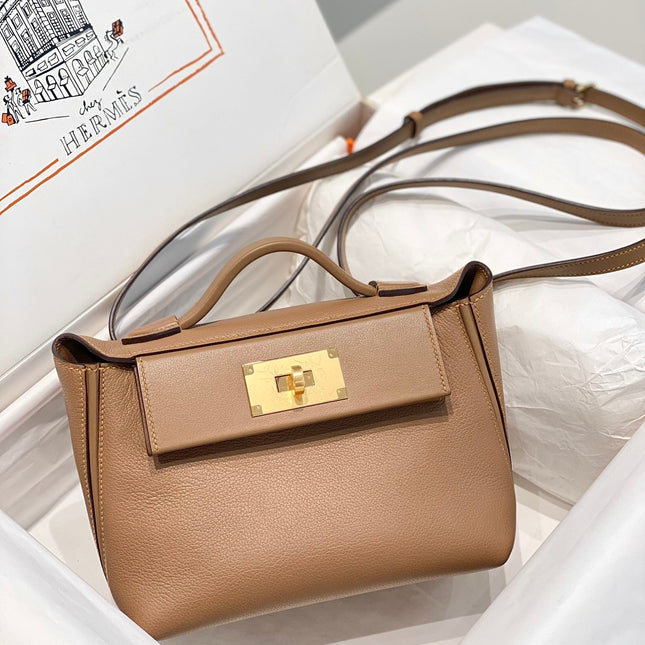 MINI 24/24 21CM IN BEIGE MARFA EVERCOLOR CALFSKIN GOLD KELLY BUCKLE