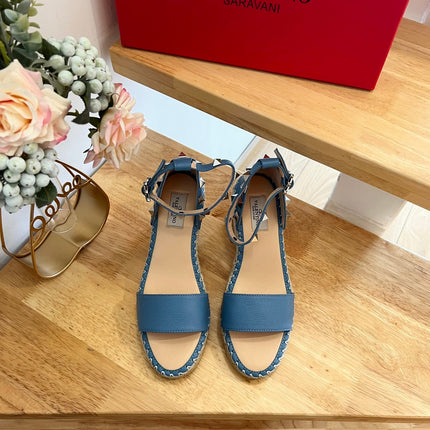VALENTINO 26S WEDGE SANDALS IN BLUE CALFSKIN