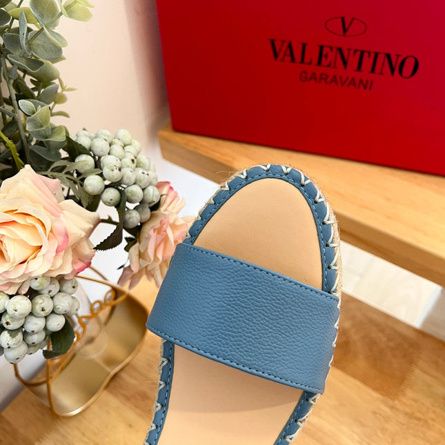 VALENTINO 26S WEDGE SANDALS IN BLUE CALFSKIN