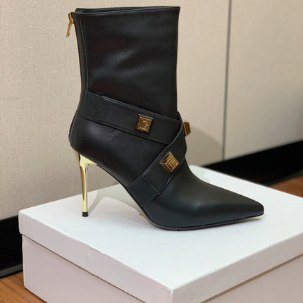BALMAIN 26S BOOT 105 MM IN BLACK CALFSKIN WITH GOLD HARDWARE STYLE 1