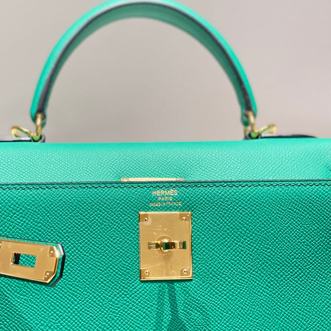 KELLY 28CM IN VERT VERTIGO EPSOM CALFSKIN GOLD HARDWARE