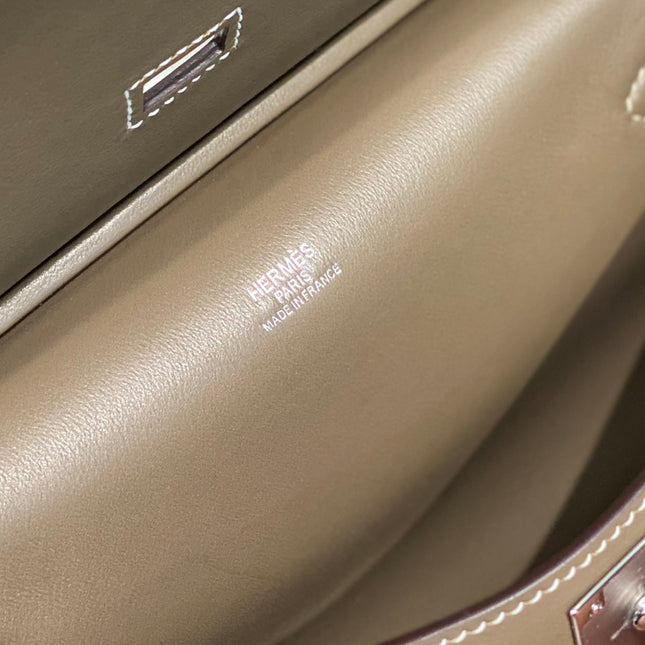 HM JYPSIERE SHOULDER BAG 23 IN WOOD BROWN CALFSKIN SILVER HARDWARE