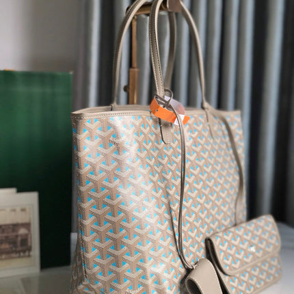 SAINT LOUIS PM 34 IN GREY MIX BLUE GOYARDINE CANVAS AND CALFSKIN