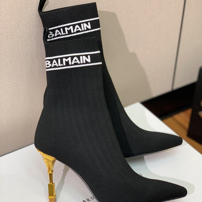 BALMAIN 26S BOOTS 95 MM IN BLACK FLYKNIT STYLE 5