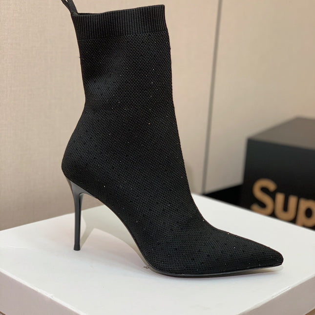 BALMAIN 26S BOOTS 105 MM IN BLACK FLYKNIT STONE EMBELLISHED STYLE 22