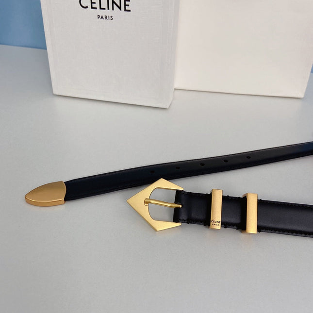 Medium Spike Belt 25mm Black Calfskin Loop Gold Gold Finishing