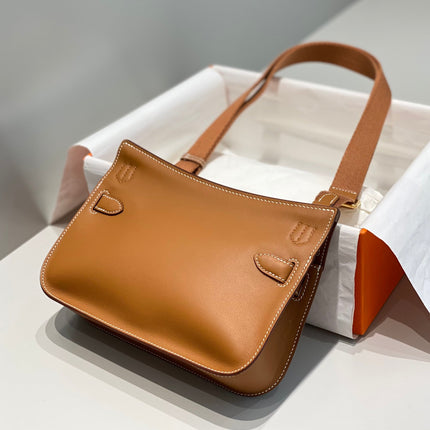 HM JYPSIERE SHOULDER BAG 23 IN TAWNY BROWN CALFSKIN GOLD HARDWARE