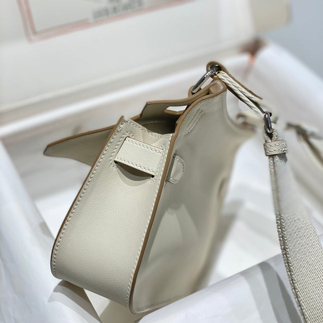 HM JYPSIERE SHOULDER BAG 23 IN BEIGE CALFSKIN SILVER HARDWARE