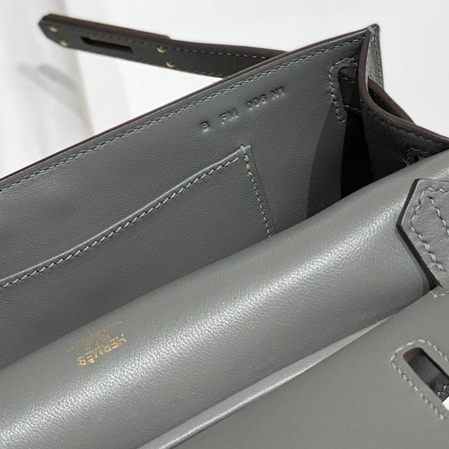 HM JYPSIERE SHOULDER BAG 23 IN GREY CALFSKIN GOLD HARDWARE