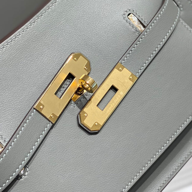 HM JYPSIERE SHOULDER BAG 23 IN GREY CALFSKIN GOLD HARDWARE