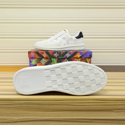 LV TRAINER SHOES WHITE MONOGRAM JACQUARD AND CALFSKIN