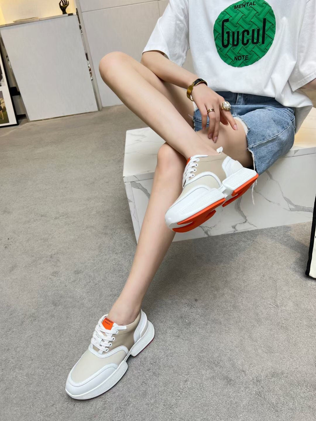 GIGA SNEAKER CARAMEL MIX LIGHT GRAY CALFSKIN