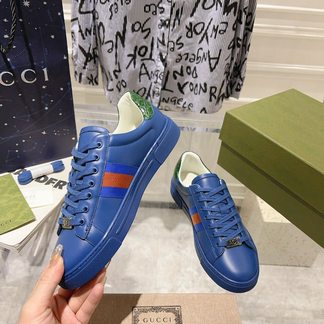 GG ACE GG SUPREME TRAINER AZURE CALFSKIN