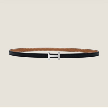 HM FOCUS BUCKLE & REVERSIBLE TAWNY BROWN AND BLACK LEATHER STRAP 13MM SILVER HARDWARE