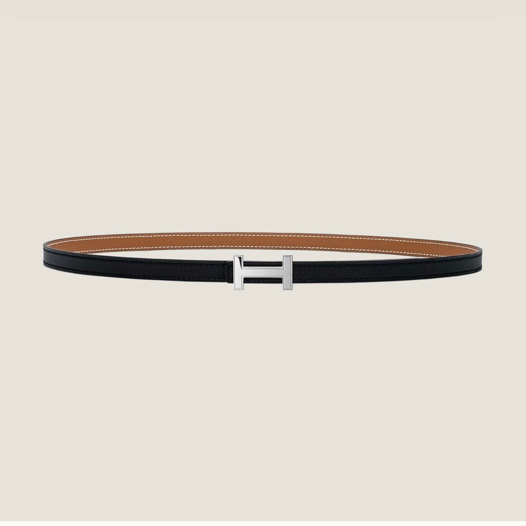 HM FOCUS BUCKLE & REVERSIBLE TAWNY BROWN AND BLACK LEATHER STRAP 13MM SILVER HARDWARE