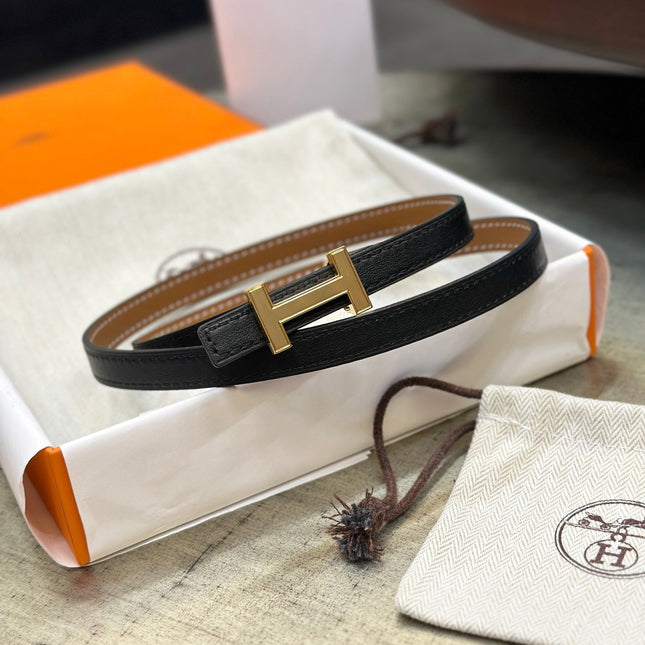 HM FOCUS BUCKLE & REVERSIBLE TAWNY BROWN AND BLACK LEATHER STRAP 13MM GOLD HARDWARE