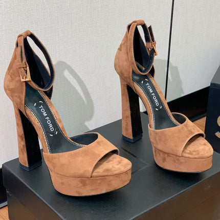 HIGH HEEL 14.5 CM SANDALS IN CIDER BROWN SUEDE