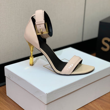 BALMAIN 26S METAL-HEEL SANDALS 105 MM IN BEIGE CALFSKIN