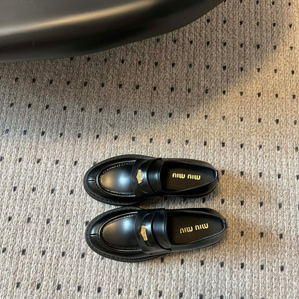 MIUMIU 26S LOAFERS IN BLACK BRUSHED CALFSKIN