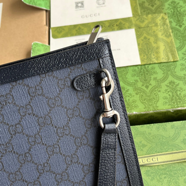 OPHIDIA POUCH 26 IN DARK BLUE MONOGRAM CANVAS AND BLACK LAMBSKIN TRIM