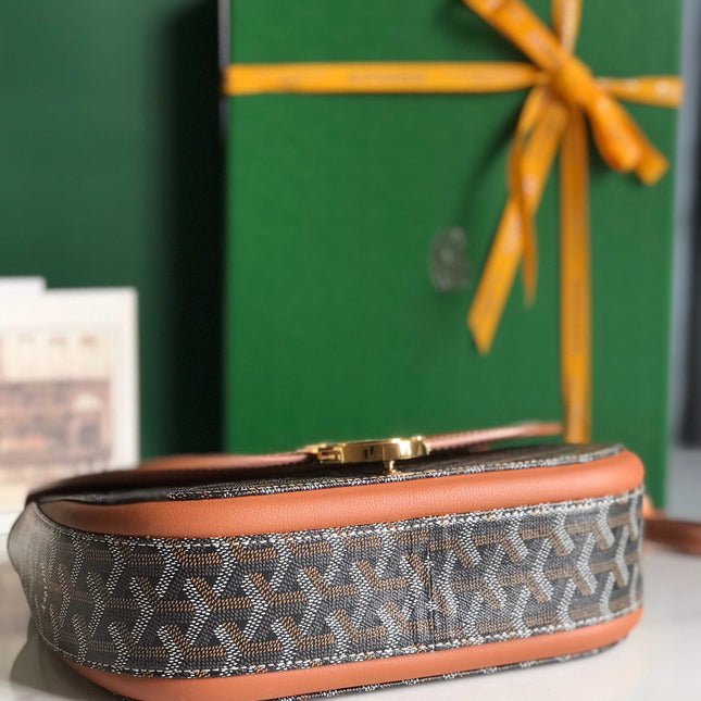 233 BAG 25 IN TAN CALFKIN AND BLACK GOYARDINE CANVAS