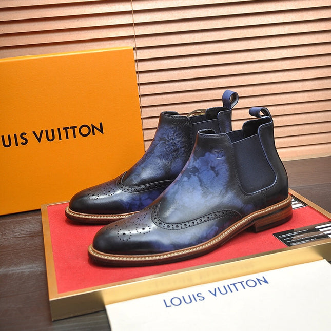 LV CHELSEA ANKLE BOOT IN BLUE OMBRE BLACK CALFSKIN