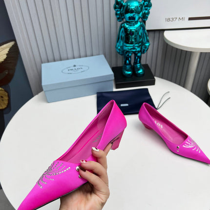 PRADA 26S POINTED TOE PUMPS 40MM IN FUCHSIA PINK SATIN CRYSTAL EMBELLISHED