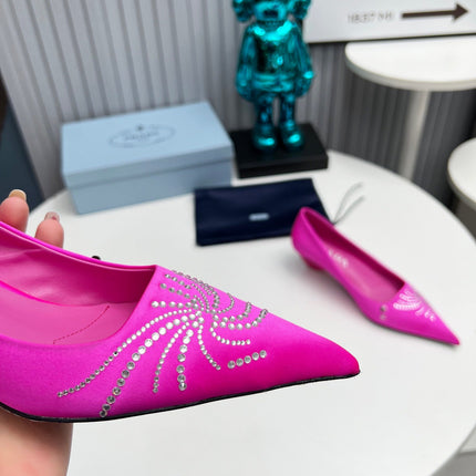 PRADA 26S POINTED TOE PUMPS 40MM IN FUCHSIA PINK SATIN CRYSTAL EMBELLISHED
