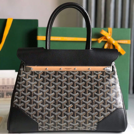 SAIGON SOUPLE BAG 34 IN BLACK GOYARDINE CANVAS AND CALFSKIN