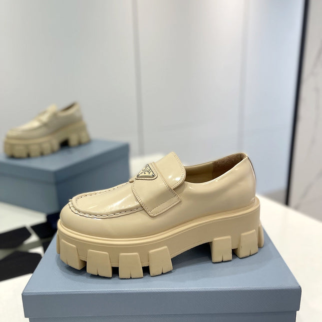 PRA BRUSHED LEATHER MONOLITH LOAFERS BEIGE