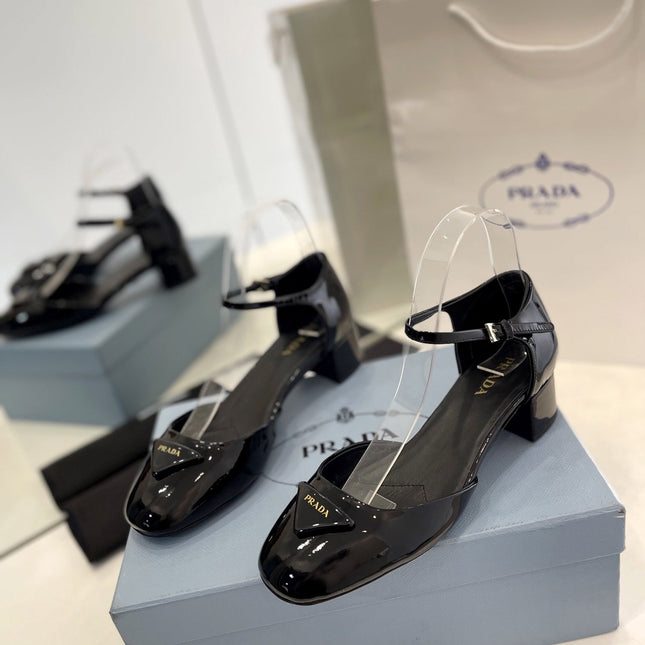 Pra Slingback 40 Square Sole Black Patent Leather