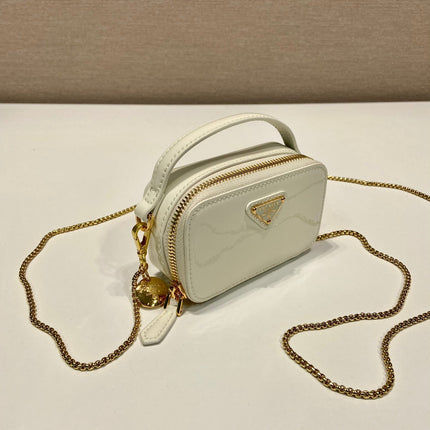 MINI HAND BAG 11 WITH GOLD STRAP IN WHITE PATENT CALFSKIN