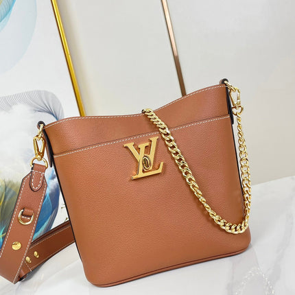 LOCK AND WALK 20 IN COGNAC GRAINED CALFSKIN GOLD HARDWARE