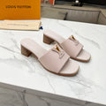 LV 26S CAPRI HIGH-HEELED MULES IN DARK BEIGE CALFSKIN