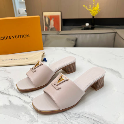 LV 26S CAPRI HIGH-HEELED MULES IN DARK BEIGE CALFSKIN