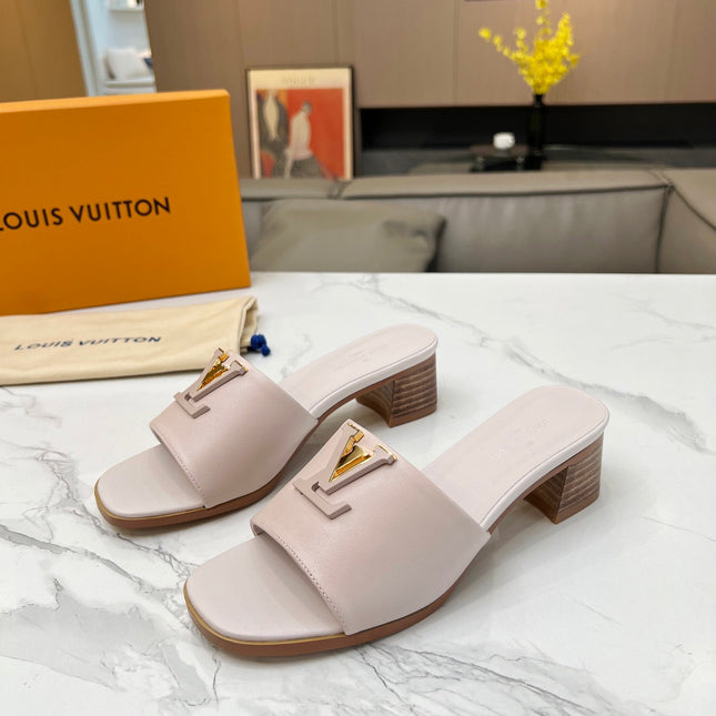 LV 26S CAPRI HIGH-HEELED MULES IN DARK BEIGE CALFSKIN