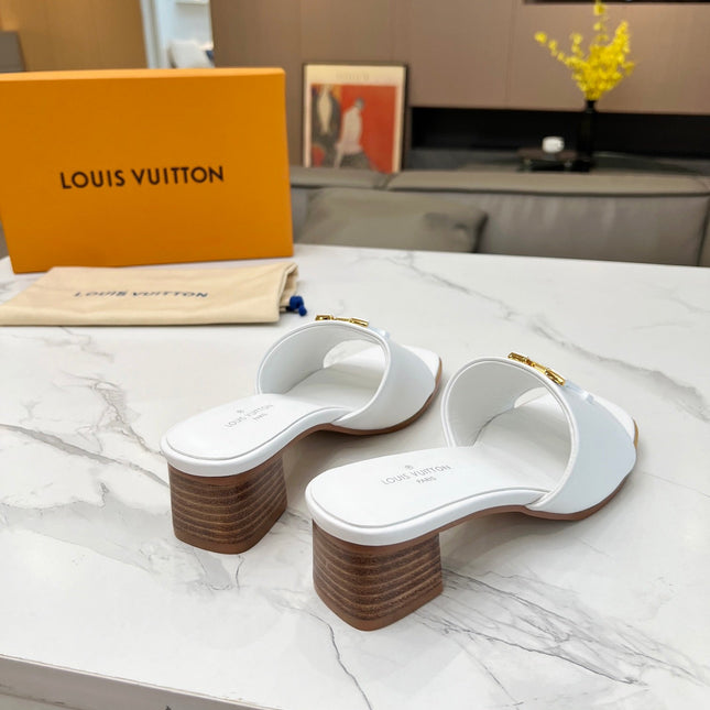 LV 26S CAPRI HIGH-HEELED MULES IN WHITE CALFSKIN