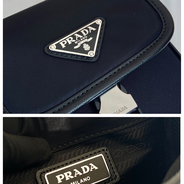 PHONE BAG 19 IN BLACK RE-NYLON AND SAFFIANO LEATHER TRIM