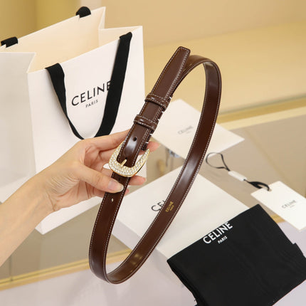 CL MEDIUM 25 MM MARCO BELT WITH STRASS IN CHOCOLATE BROWN CALFSKIN GOLD HARDWARE