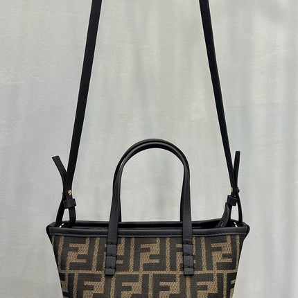 MINI ROLL BAG 15 BLACK MIX BROWN FF JACQUARD FABRIC