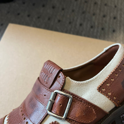 MIUMIU 26S FRINGE BUCKLE LOAFERS IN BROWN CALFSKIN