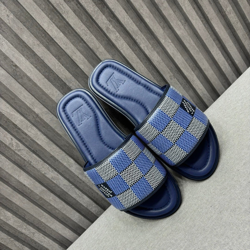 LV VENICE MULE SLIPPERS NAVY BLUE DAMIER