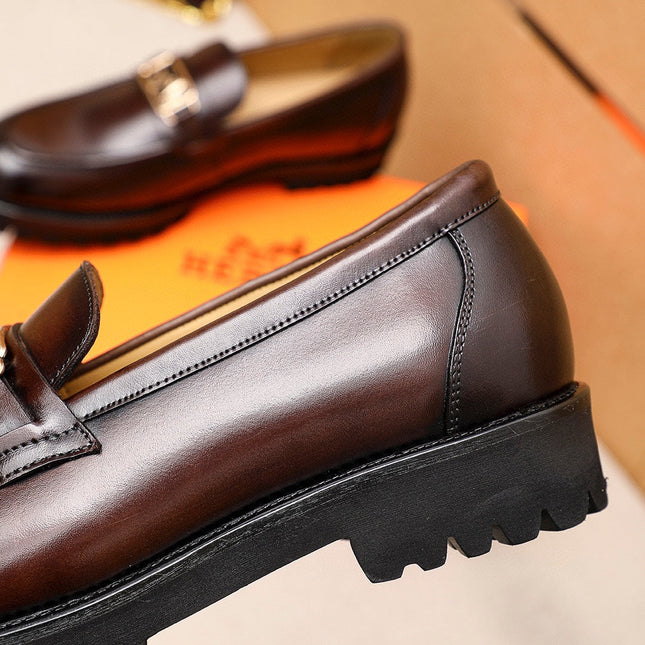 HM GOLD BUCKLE FAUBOURG LOAFER CHOCOLATE CALFSKIN