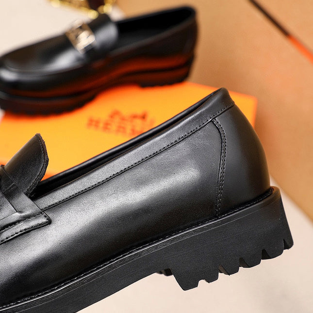 HM GOLD BUCKLE FAUBOURG LOAFER BLACK CALFSKIN