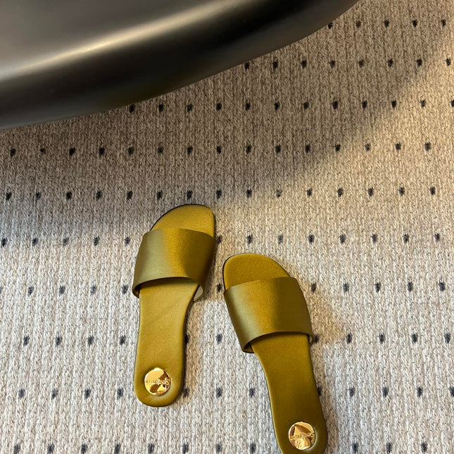 SL CARLYLE SLIPPERS MUSTARD SATIN